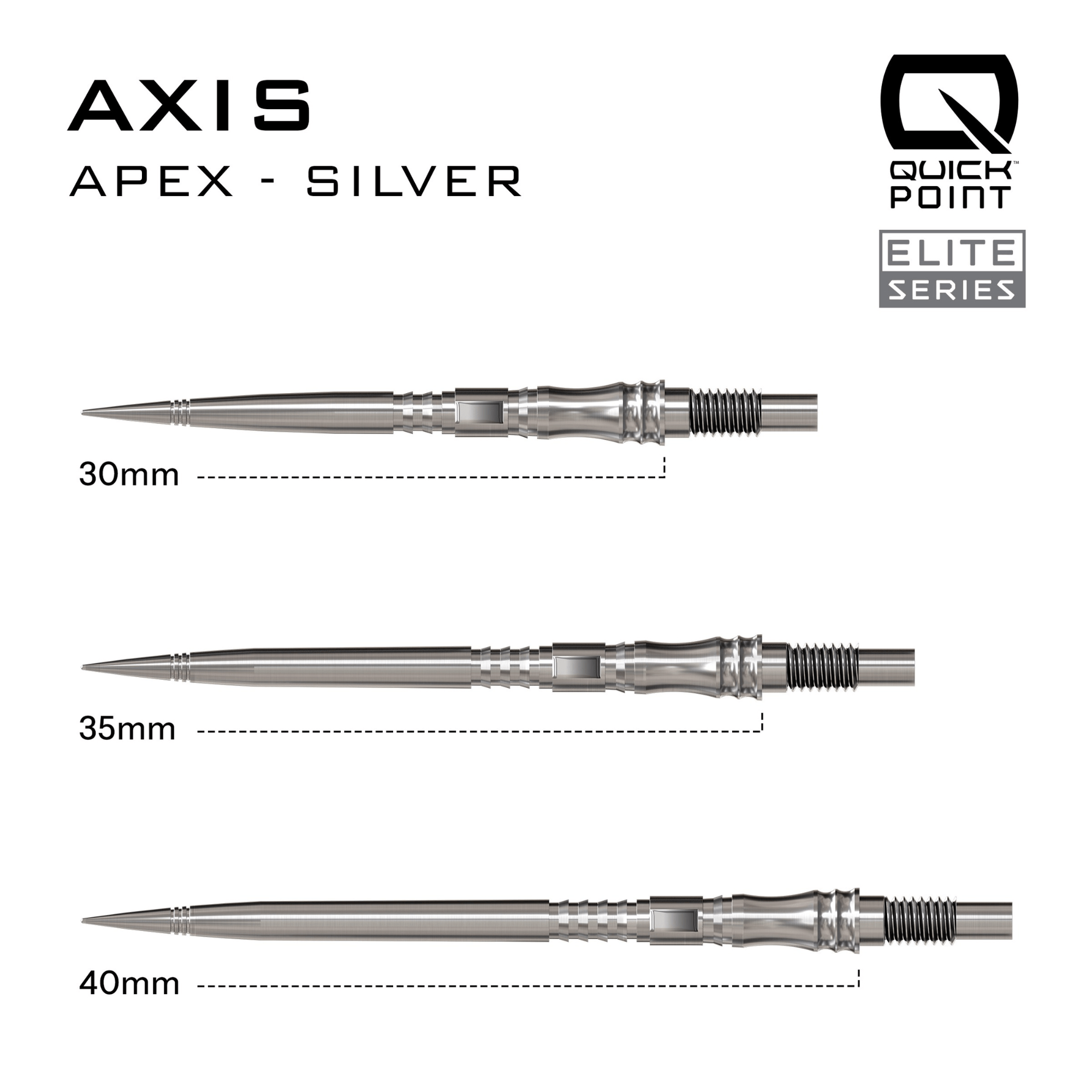 Harrows Apex Axis Elite Series Quick Point Spitzen Silver Maße