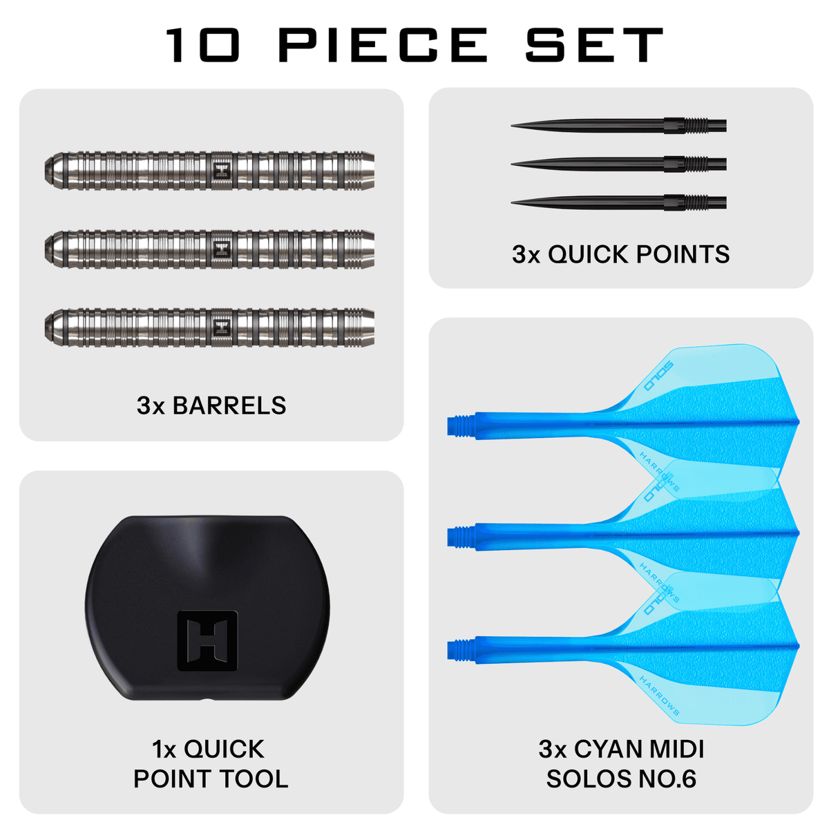 Harrows Flux Pro Tungsten Quick Point Steeldarts Packungsinhalt