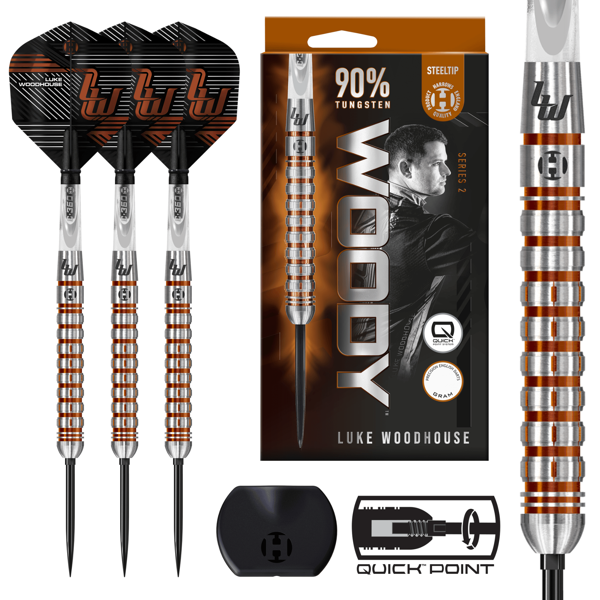 Harrows Luke Woodhouse Series 2 Quick Point Steeldarts Packungsinhalt