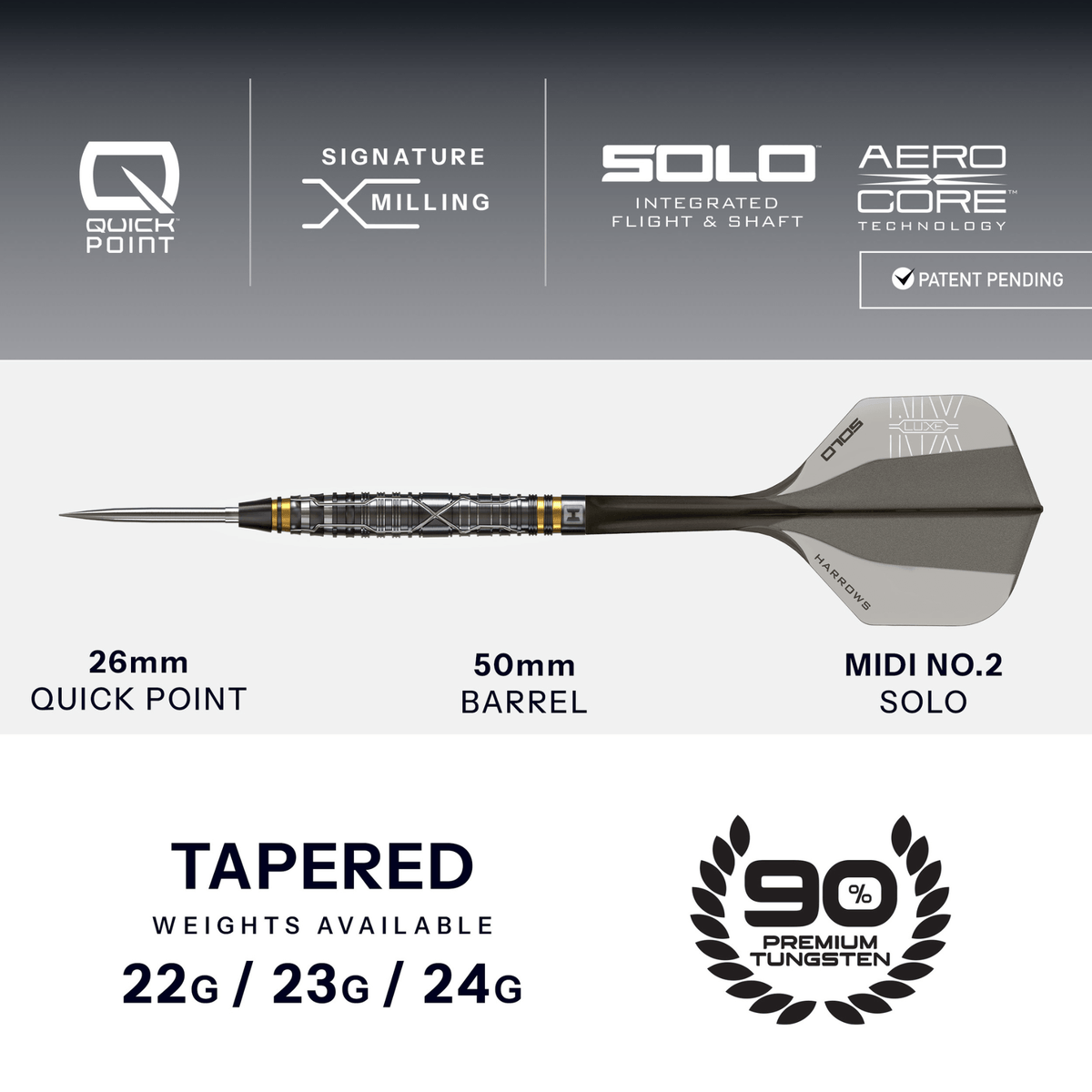 Harrows NX Luxe Tapered Quick Point Steeldarts Maße