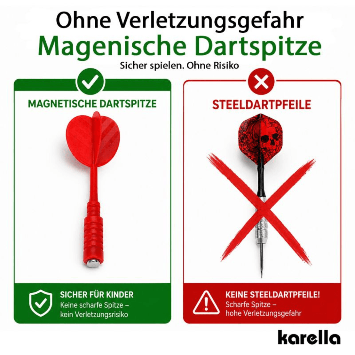 Karella Magnet Dartpfeile - schwarz Unterschied zwischen Erwachsenen Darts