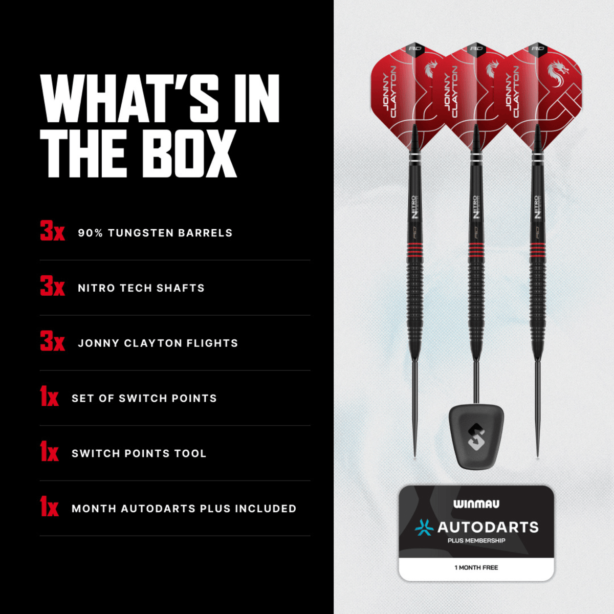 Red Dragon Jonny Clayton ADV Switch Point Steeldarts Packungsinhalt