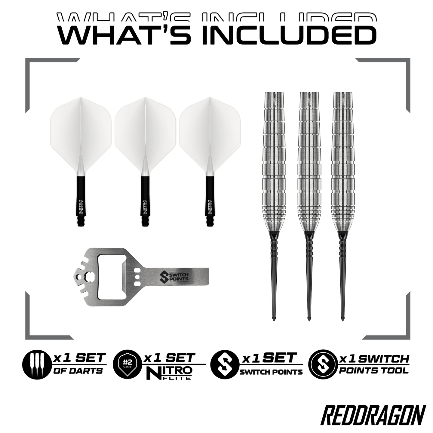 Red Dragon Luke Humphries TX1 Pioneer Switch Point Steeldarts Packungsinhalt