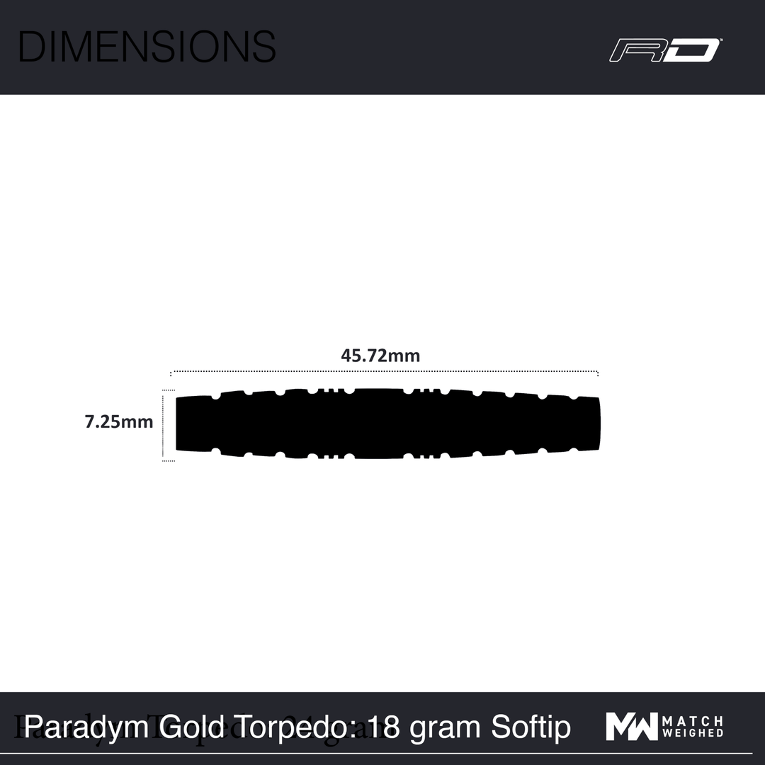 Red Dragon Paradym Gold Torpedo Softdarts Maße
