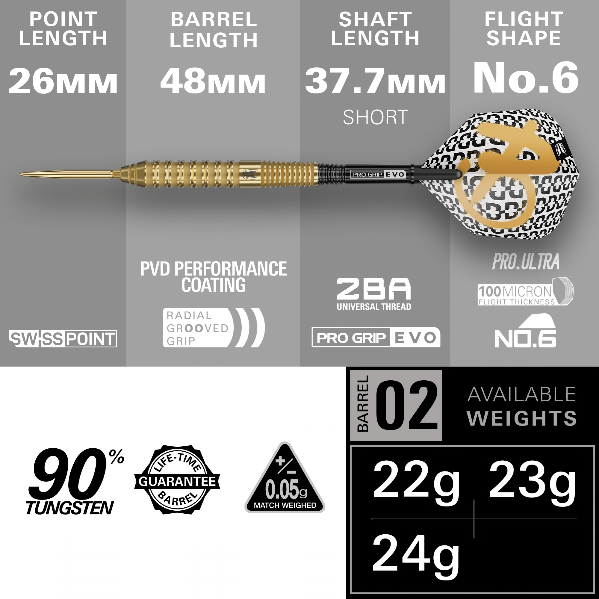 Target Bolide Envy 02 Swiss Point Steeldarts Maße