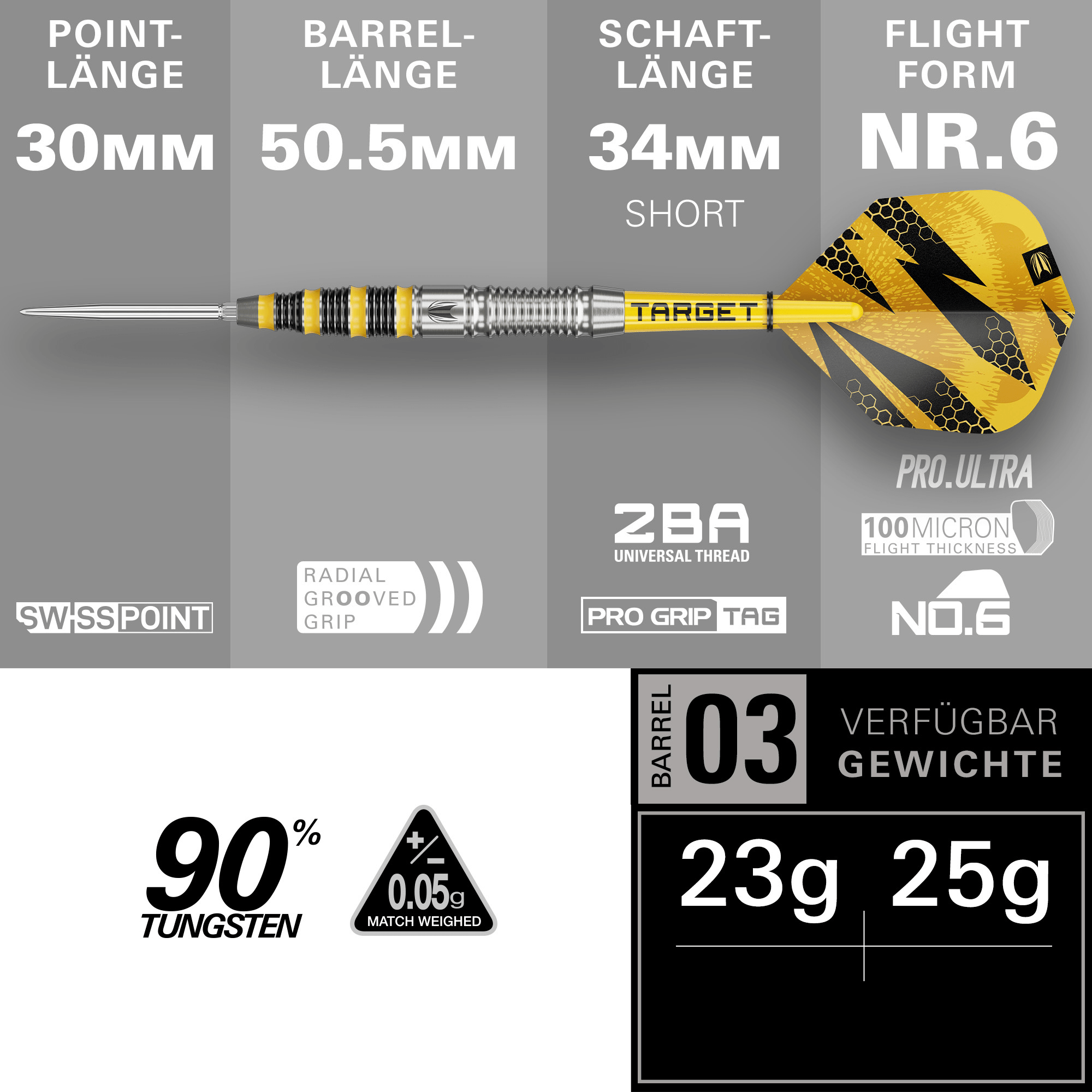 Target Buzz 03 Swiss Point Steeldarts Maße