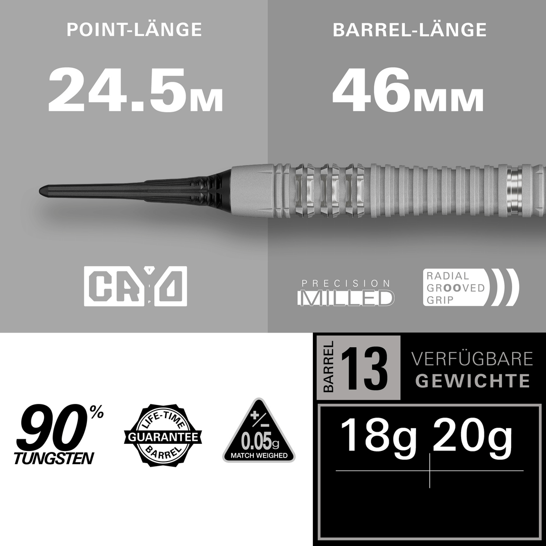 Target Cryo 13 Softdarts Maße Spitze und Barrel