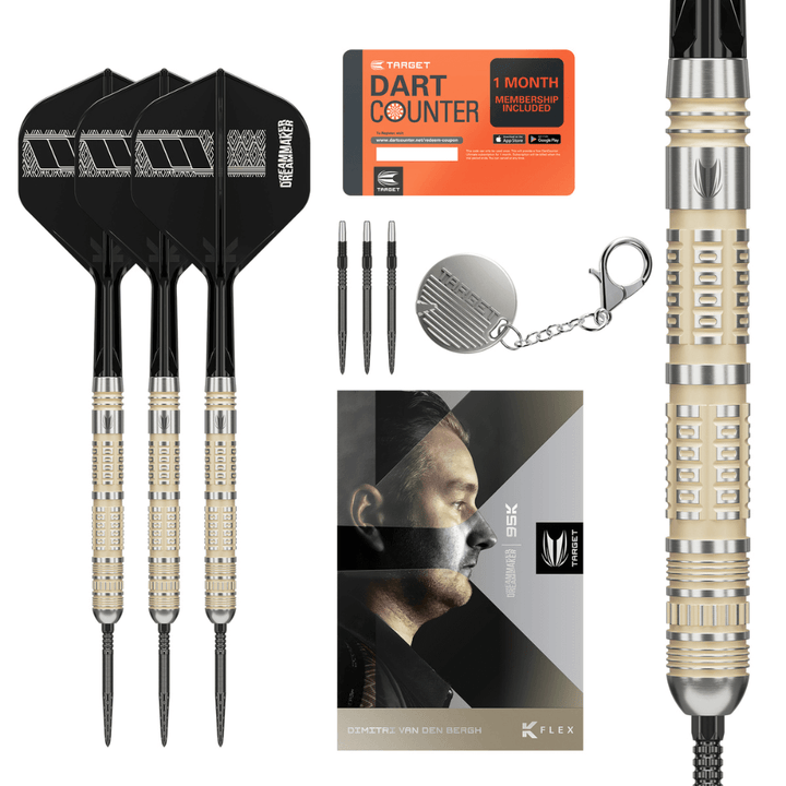 Target Dimitri van den Bergh 95K Swiss Point Steeldarts Lieferumfang