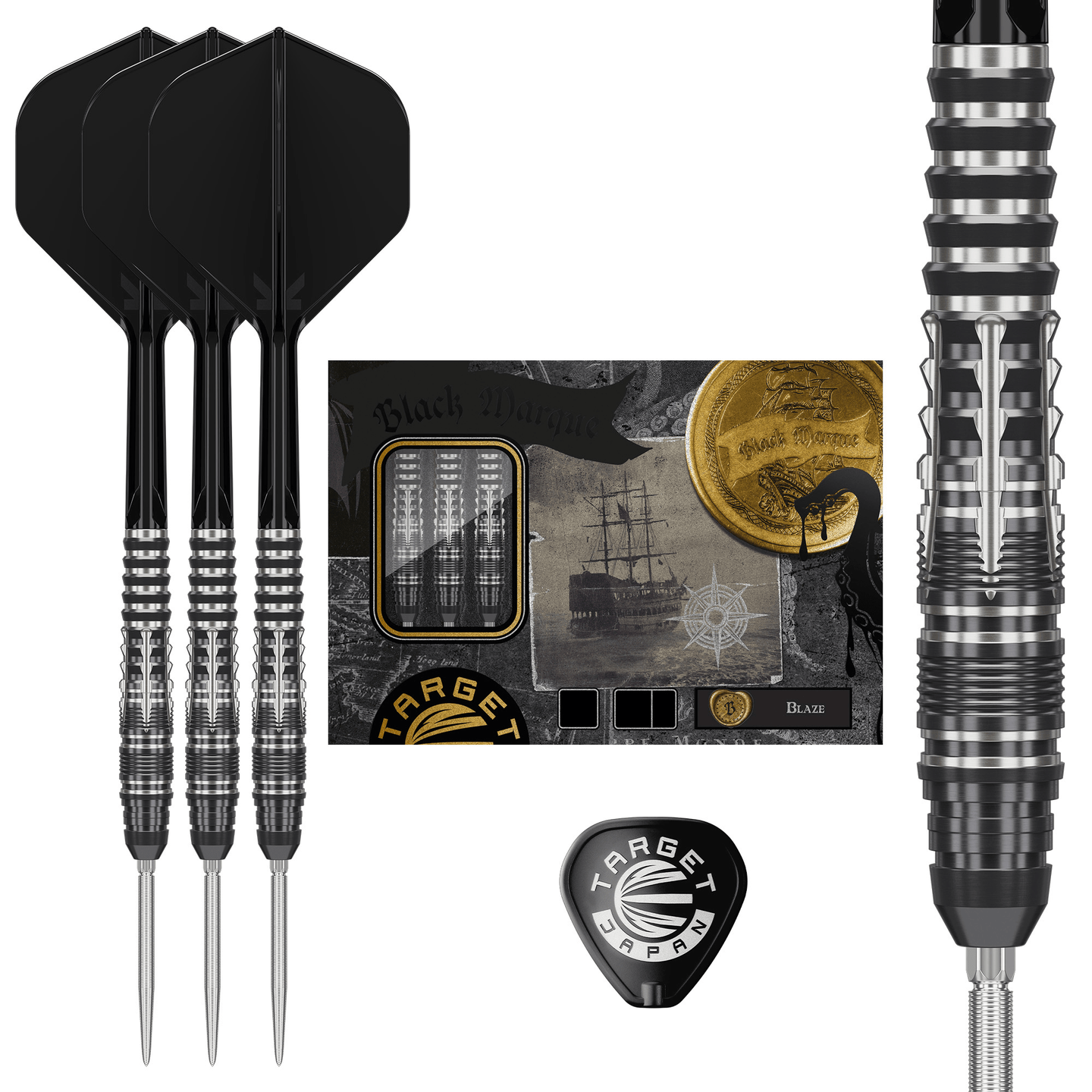 Target Japan Black Marque Blaze Swiss Point Steeldarts Packungsinhalt