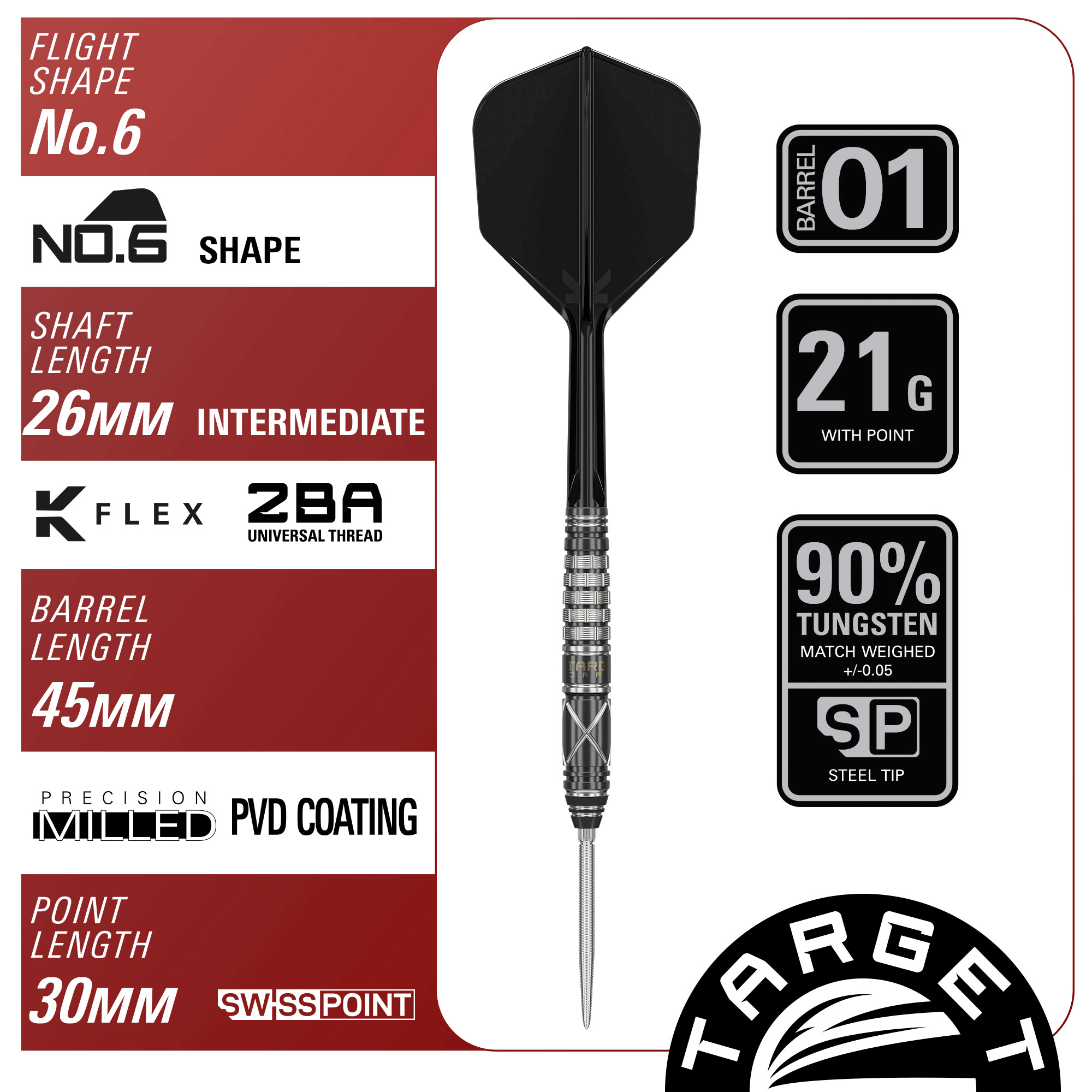Target Japan Black Marque Chaos 2.0 Swiss Point Steeldarts Maße 21g