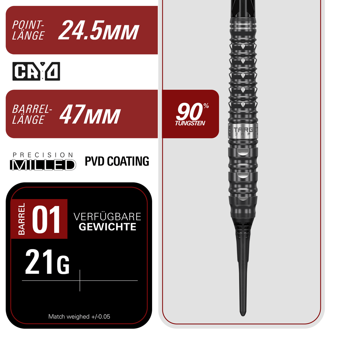 Target Japan Black Marque Eclipse Softdarts Masse Point und Barrel