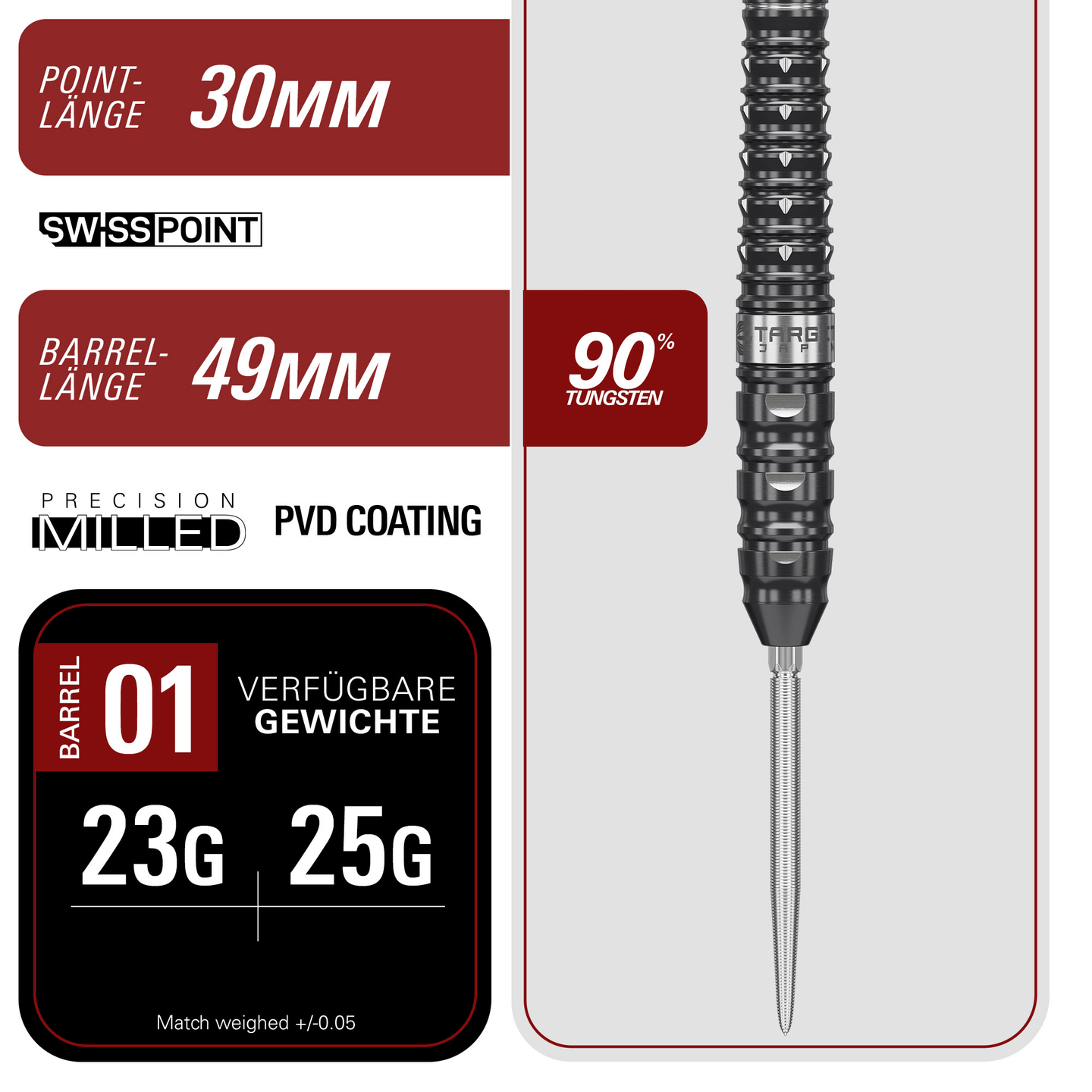 Target Japan Black Marque Eclipse Swiss Point Steeldarts Masse Point und Barrel