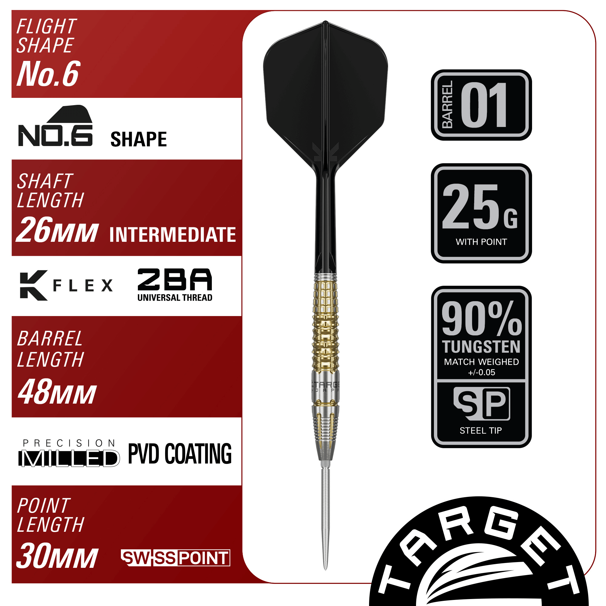 Target Japan Black Marque Warrior Swiss Point Steeldarts Maße 25g