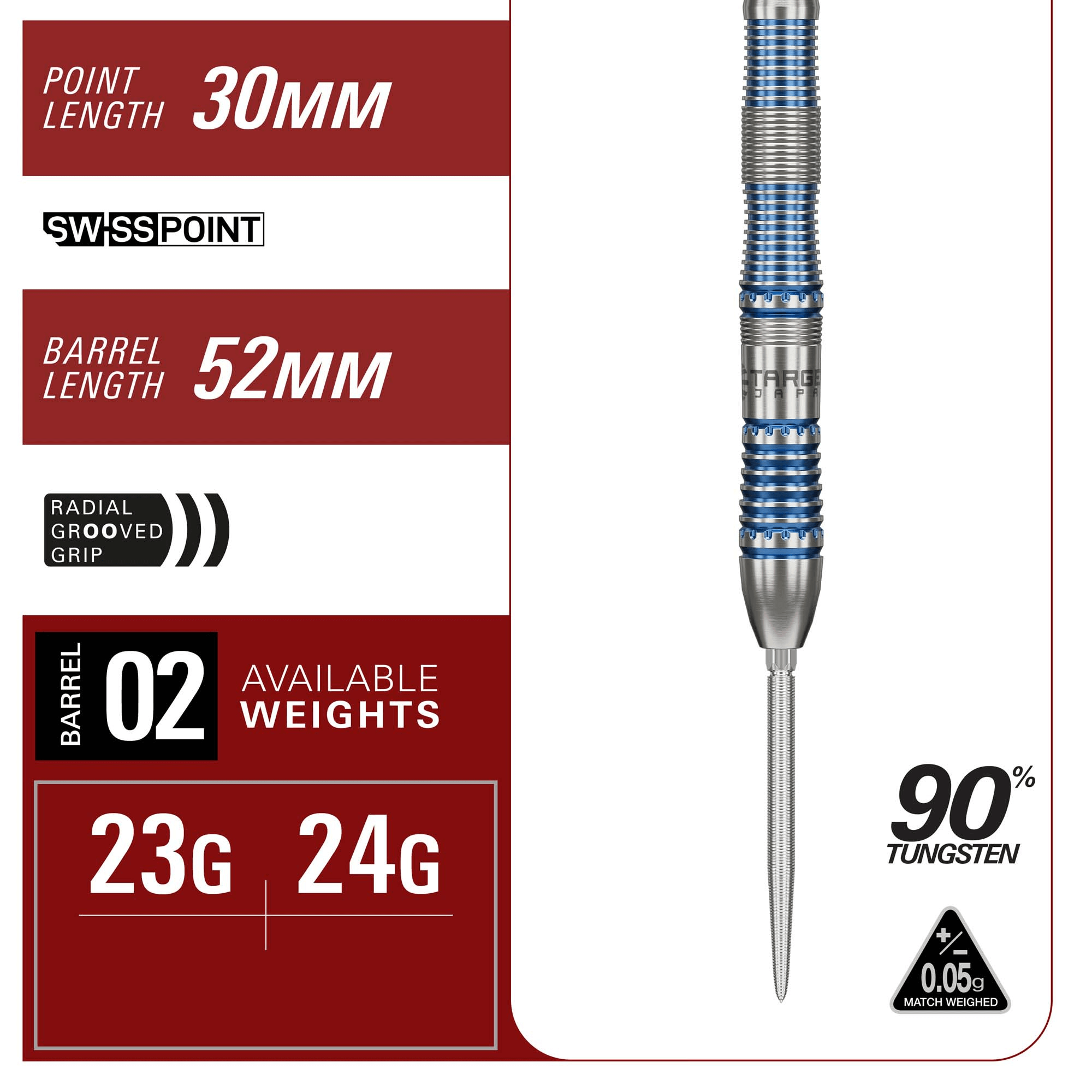 Target Japan Mizu Series 02 Swiss Point Steeldarts Maße Point und Barrel