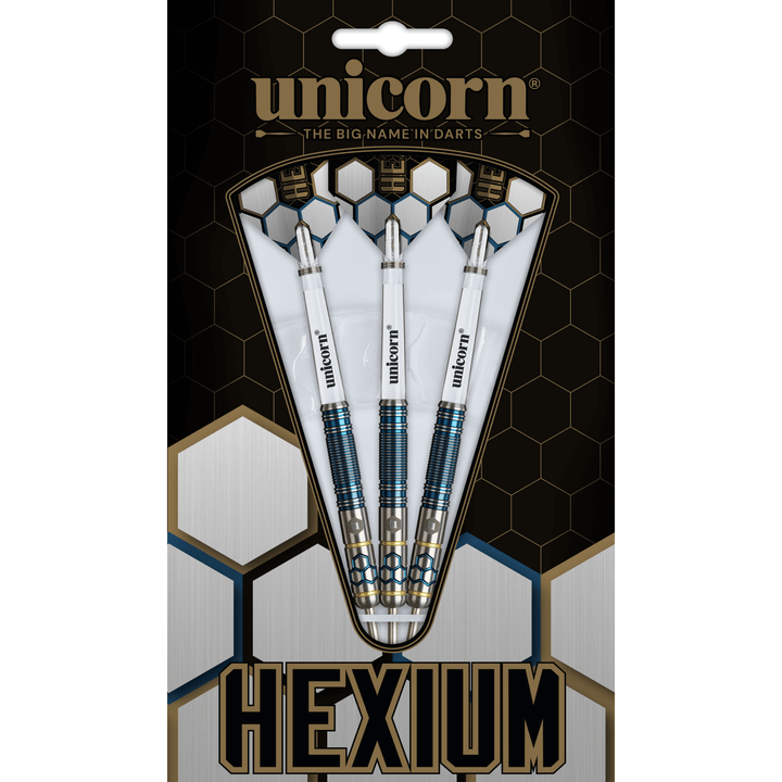 Unicorn Hexium 2 Blue & Gold Steeldarts Verpackung