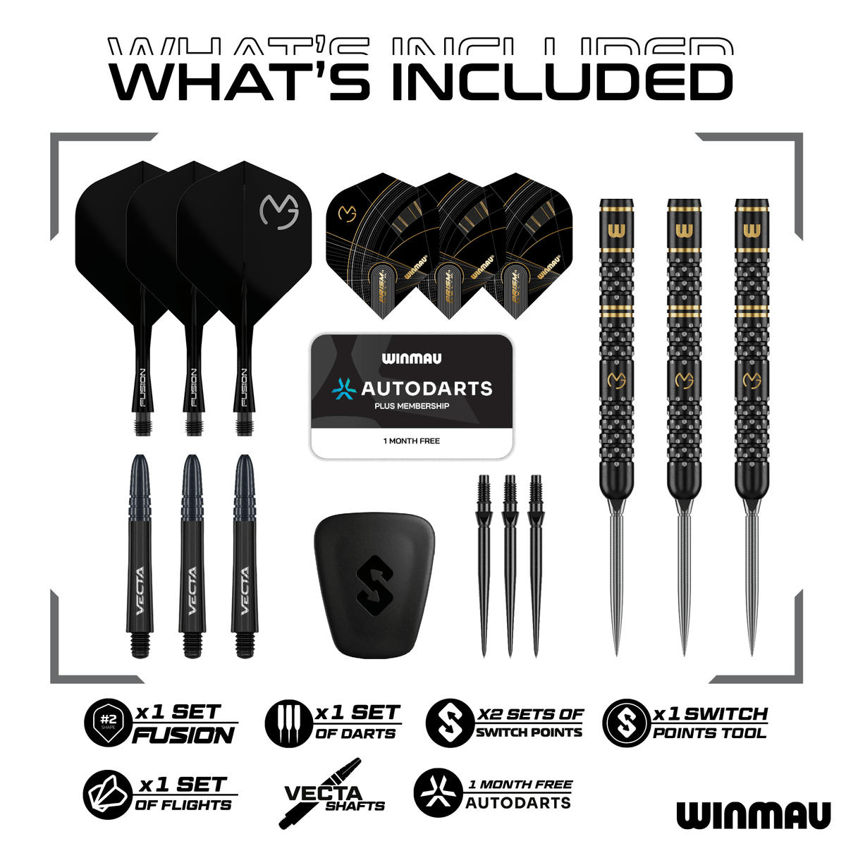 Winmau MVG W-MAX Switch Point Steeldarts Packungsinhalt